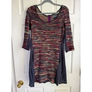 Maeve Anthropologie Mixed Media Knit Mini Dress XS Multi Color 3/4 Sleeve Boho
